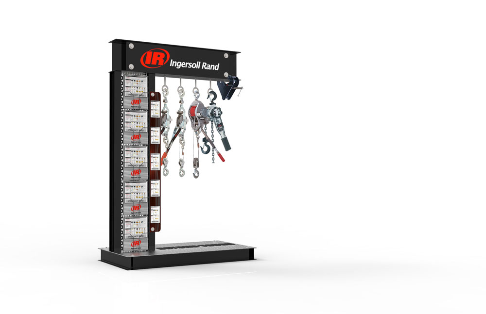 retail display rack with metal powder coat finish and peg board